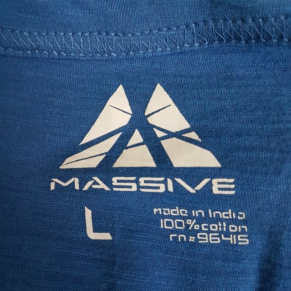 Massive Blue Henley Short Sleeve T-Shirt, L - NEW - Picture 5 of 6